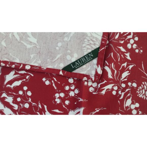 Ralph Lauren Holiday Dinner Napkins Bowen Pinecones Red Silver White Set 12 - Picture 9 of 10